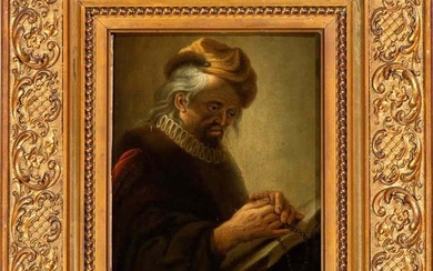 Rembrandt van Rijn (seguace di) Prophet with book and turban