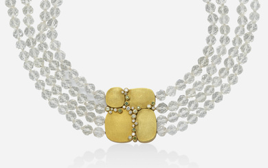Rena Koopman Rock crystal, diamond, and gold necklace
