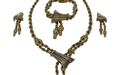 Retro Yellow Gold and Diamond Tassel Necklace, Bracelet