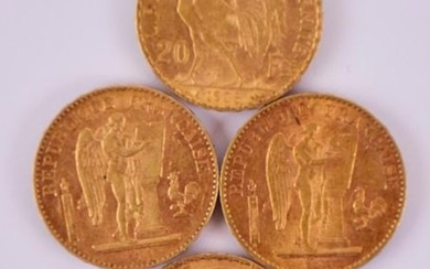 Réunion de quatre pièces de monnaie en or...