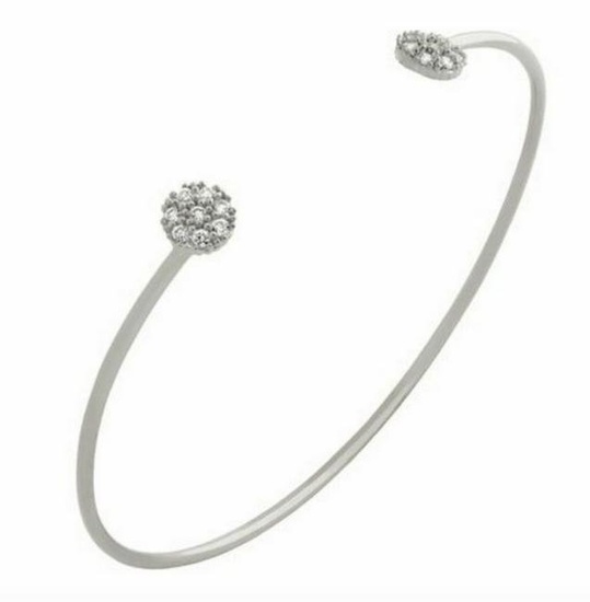 Rhodium Plated 925 Sterling Silver Dainty Bangle with Austrian Crystal Discs