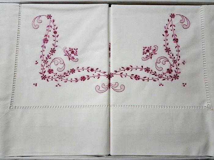 Rich cotton gingham sheets embroidery by hand - Cotton