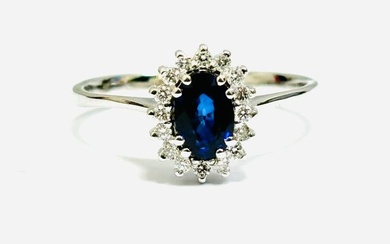 Ring - 18 kt. White gold - 1.12 tw. Sapphire - Diamond