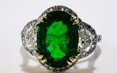 Ring White gold Emerald - Zambia - Diamond