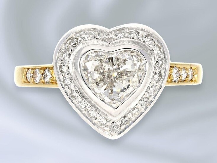 Ring: extremely tasteful, formerly expensive and modern goldsmith's ring with heart cut diamond, 18K gold