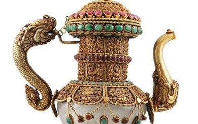 Rock Crystal Teapot Encrusted With Emeralds And Rubies