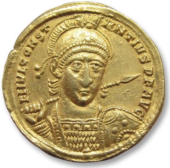 Roman Empire - AV gold solidus Constantius II - Rome mint 355-357 A.D. - RMSE in exergue, Roma and Constantinopolis on reverse - Gold