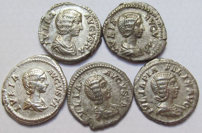 Roman Empire - Group of 5x AR denarius Julia Domna - different reverse - Rome mint 193-217 A.D. - Silver