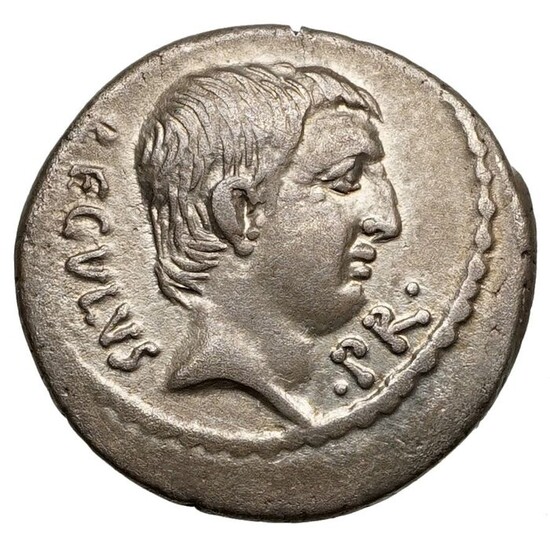 Roman Republic (Imperatorial). L. Livineius Regulus, 42 BC. AR Denarius,Rom, Sella Curulis