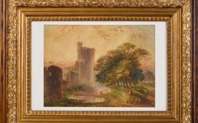 Romantic English Watercolor with Castle Ruins.