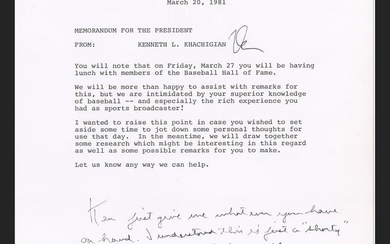 Ronald Reagan Signed Note About Baseball: ??I?ve got a stack of stories myself??