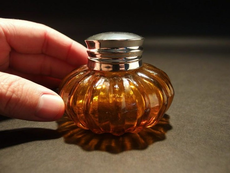 Round Amber Glass Inkwell Ink pot Bottle