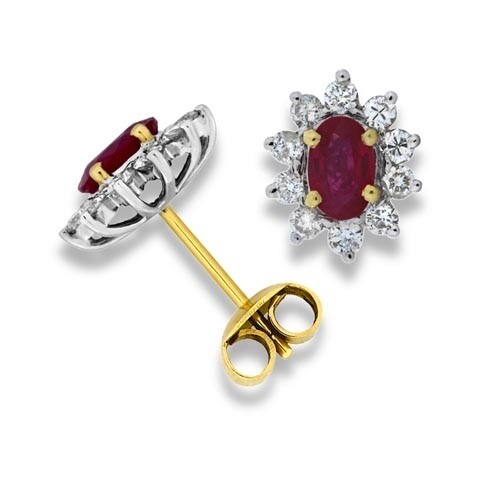 Ruby Earrings set with 1.27ct. Rubies and 0.65 ct. diamonds....