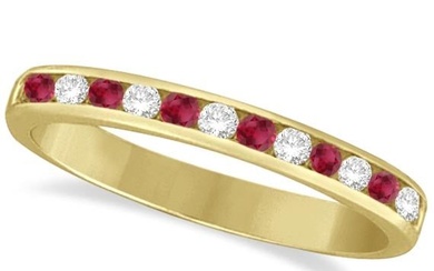 Ruby and Diamond Semi-Eternity Channel Ring 14k Yellow Gold 0.40ctw