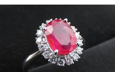 Ruby and Diamond Set Cluster Ring Mounted in 18 Carat White ...