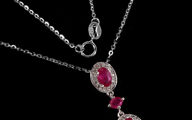 Ruby pendant in rhodium-plated sterling silver
