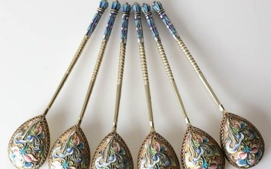 Russian Shaded Enamel on Gilt Silver Spoons