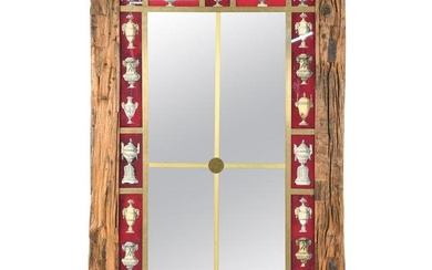 Rustic Italian Wall Mirror with Reverse Painted Classical Vases and Urns