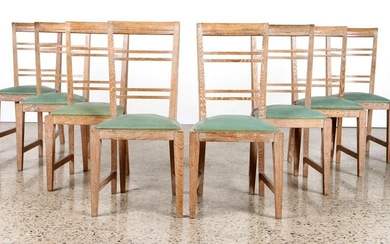 SET 8 FRENCH CERUSED OAK DINING CHAIRS CIRCA 1940