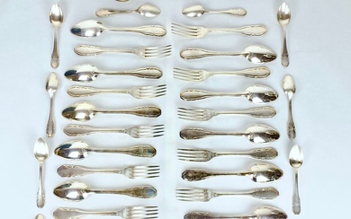 SFAM Ménagère de style art déco en métal blanc comprenant : -12 couverts de table...