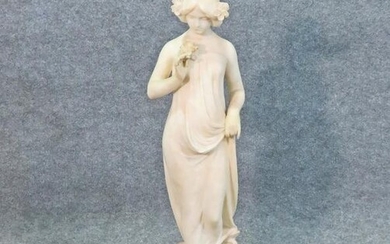 SIGNED ALABASTER STATUE OF WOMAN
