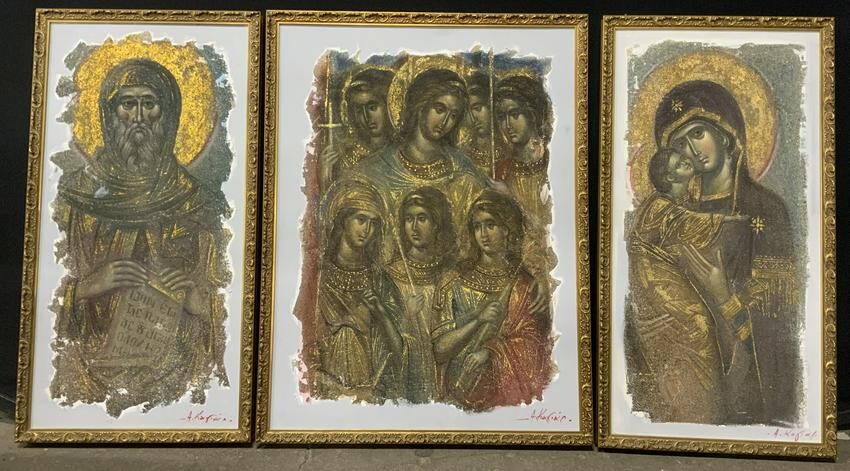 SIGNED Set of 3 Textured Biblical Icons