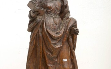 "Sainte Catherine" en chêne sculpté. Travail flamand. Epoque: XVIème. (Manques et *). H.(hors base):+/-83cm.