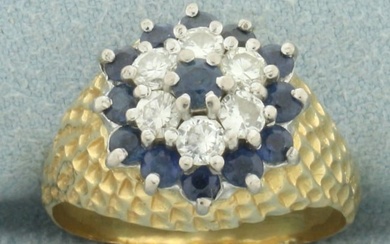 Sapphire and Diamond Flower Bombe Ring in 18k Yellow Gold