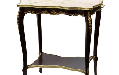 Serving table mahogany, gilded bronze with a marble top of...