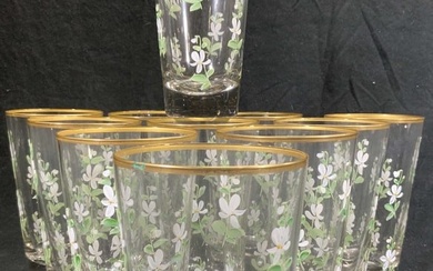 Set 11 Hand Painted Drinking Glasses W Gilt Rims
