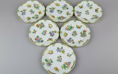 Set of Six Herend Queen Victoria Large Dessert Plates