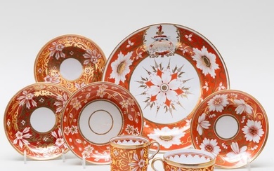 Set of Twelve Chamberlain's Worcester Porcelain Iron Red Ground Porcelain Armorial Plates