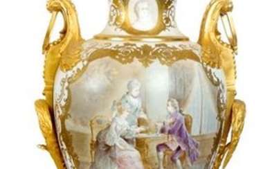 Sevres-Style Ormolu Mounted Lidded Urn
