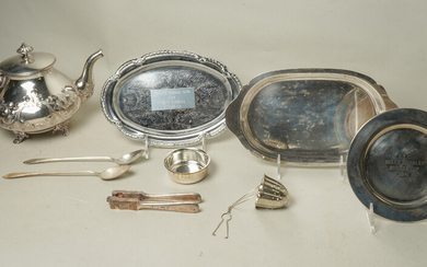Silverplate Teapot, Trays and Flatware