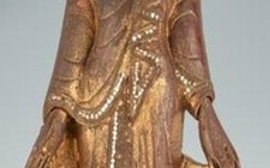 Southeast Asian Carved Giltwood Standing Buddha