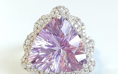 Spectacular! Natural Amethyst Diamond Ring - 14 kt. White gold - Ring - 8.76 ct Amethyst - 0.56 carat Diamonds E VS