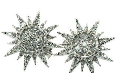 Stars Diamond Earrings Starburst 10K White Gold Studs