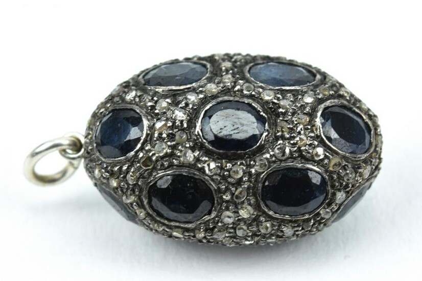 Sterling Silver Blue Sapphire & Diamond Pendant
