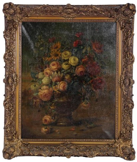 Still life with bouquet in vase, canvas 101x81 cm in a