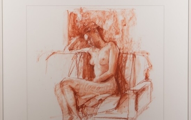 Studietekening: zittend vrouwelijk naakt, rood vetkrijt, niet gesigneerd, 46...