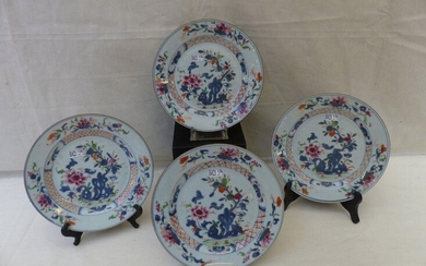 Suite of 4 plates, floral decoration, China, 18th century.