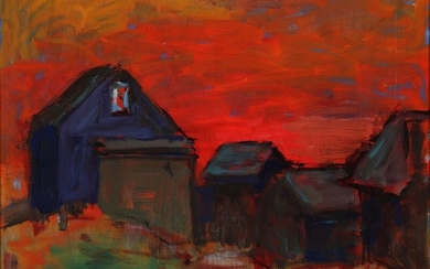 Sven Havsteen-Mikkelsen: Composition with houses. Signed SHM. Oil on canvas. 50×65 cm.