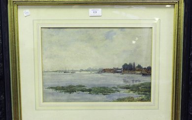 Sydney Mannooch - 'High Tide, Bosham, Sussex', watercolour, signed and dated 1902 recto, t