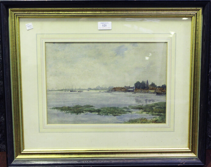 Sydney Mannooch - 'High Tide, Bosham, Sussex', watercolour, signed and dated 1902 recto, t