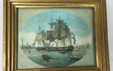 TWO 19TH C GOUACHE SHIP PAINTINGS ON PAPER BOARD