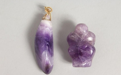 TWO CHINESE AMETHYST COLOURED STONE / CRYSTAL PENDANT