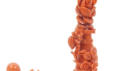 TWO CHINESE CORAL CARVINGS Height of taller: 5 1/4 in. (13.3 cm.), Height of smaller: 2 1/4 in. (5.7 cm.)