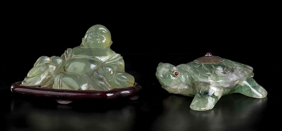 TWO GREEN QUARTZ SCULPTURES China (?), 20th century One...