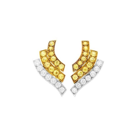 Tambetti Pair of Two-Color Gold, Diamond and Yellow Sapphire Earrings