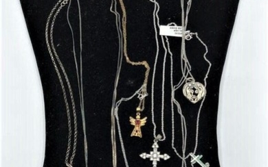 Ten [10] Assorted Sterling Religious Cross Necklaces